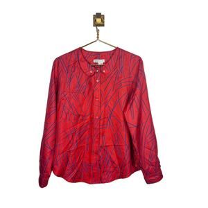 See by Chloé Red Silk Blouse Peter Pan Collar Button Down Long Sleeve US 6